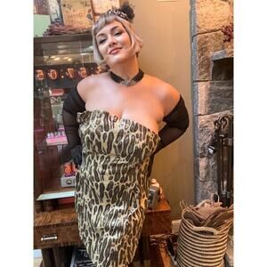 RARE XL UK 16 Vivienne Westwood strapless sequin leopardskin cocktail dress